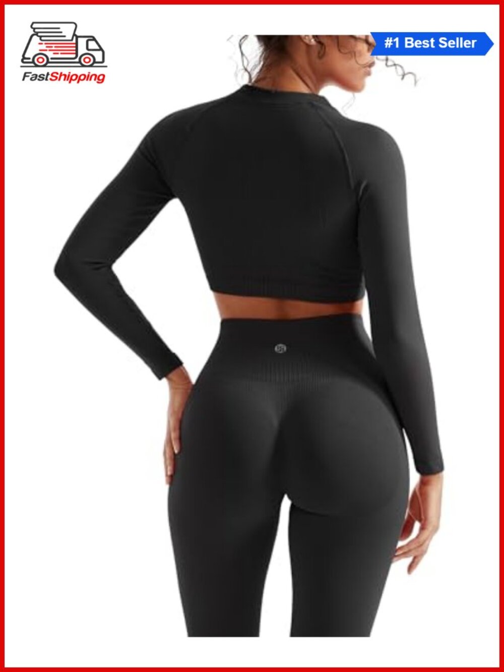 ✨Seamless Ribbed 2 Piece Workout Set Long Sleeve Crop Top Leggings